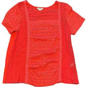 Lucky Brand Red Boho Crochet Blouse Sz M